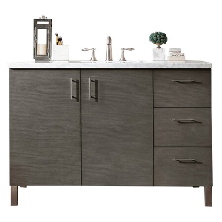 James Martin Vanities Metropolitan 48in Single Vanity, Silver Oak w/ 3 CM Carrara Marble Top 850-V48-SOK-3CAR